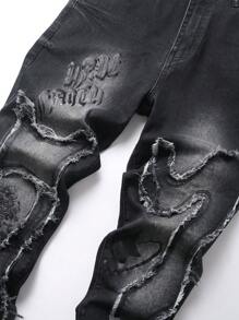 Manfinity LEGND Men's Casual Jeans With Pockets And Frayed Hem, Design - Black - View 3