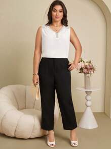 EMERY ROSE Plus Size Sleeveless Casual Solid Color Shirt, Summer - White - View 5