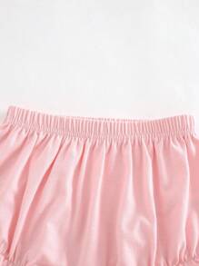 Cozy Pixies Set de 2 piezas para recién nacido niña: Top de punto de manga corta con cuello redondo y estampado de letras suave, y pantalones cortos de cintura elástica