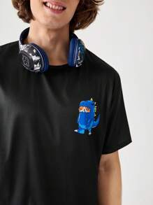 Happy Jammies Męski zestaw piżamowy z nadrukiem dinozaura, okrągłym dekoltem i krótkim rękawem, koszulką i spodenkami - Wielokolorowe - Zobacz 5