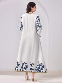 Al Najma Casual Minimalist Allover Print Modest Arabic Style Dress - White - View 2