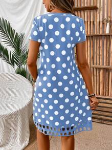 EMERY ROSE Women's V-Neck Short Sleeve Simple Fashion Dress, Suitable For Summer - Blue - View 2