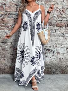 Breezaya Plus Size V-Neck Sleeveless Floral Print Dress