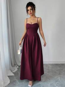 Elenzga Strapless Tie-Back Burgundy A-Line Dress, Elegant & Romantic