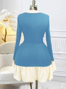 Celure Vestido de diseño de empalme de color contrastante talla grande para mujeres