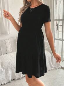 SHEIN Vestido de maternidad de manga corta en tela texturizada de unicolor para mujeres embarazadas