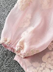 SHEIN 2pcs Women National Style Long Sleeve Button-Up Shirt And Shorts Set, Pink