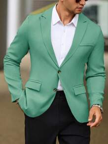 Manfinity Mode Blazer casual de negocios de manga larga de color liso y minimalista para verano, blazer de vestir para hombres