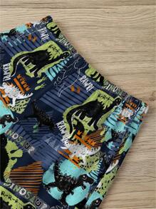 SHEIN Leap Crew 恐龍世界、熱帶雨林、年輕男孩休閒簡約短袖短褲兩件套合適夏季 - 軍綠色 - 查看 5