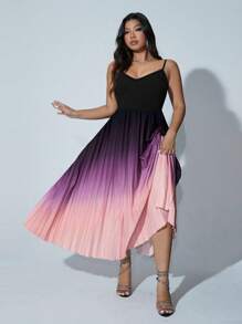 SHEIN Unity Plus Size Elegant Gradient Color Ruffle Sleeveless Sling Dress Maxi Women Outfit - Purple - View 4