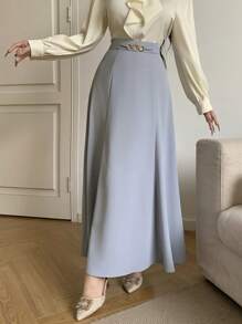 Modelyn Women's Waist Chain Decor Bodycon Skirt, Elegant - Blue - View 5