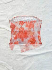 INAWLY Women's Floral Printed Ruffle Halter Top, Fashionable Vacation Wear - Coral Orange - View 2