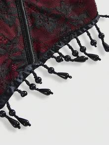 ROMWE Goth 哥特式巴洛克风格串珠蕾丝下摆抹胸，万圣节 - 紅色和黑色 - 查看 4