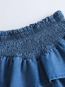 Breezaya Falda corta de denim con volantes de doble capa en el bajo y línea A, para mujer, uso occidental, estilo bohemio