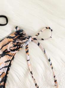 SHEIN Swim 2pcs Women Summer Beach Casual Solid & Leopard Print Side Tie Bikini Bottoms, Suitable For Vacation & Spring Break - Multicolor - View 4