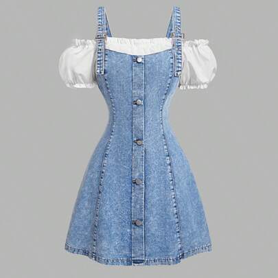 Vestito di jeans mini da donna, casual aderente con patchwork, abiti estivi da donna, abiti estivi da donna, abito di Pasqua da donna, abiti da sole d