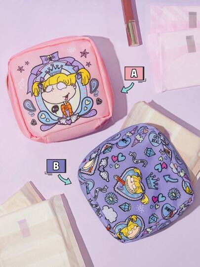 Nick 90s | SHEIN 1pc 90s Cartoon Graphic RPET Sanitary Pad Storage Pouch, Can Be Used As A Storage Bag For Female Hygiene Products, Digital Storage Bag, Small Item Storage Bag