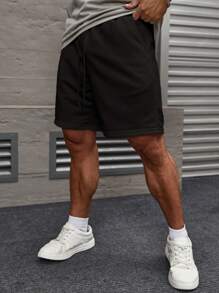 Manfinity RelaxMax Men's Solid Color Drawstring Waistband Shorts With Slant Pockets, Plain White Jogger Drawstring Shorts, For Husband, Boyfriend Gifts White Shorts For Menwhite Short For Menmen White Shortswhite Shorts Menwhite Short - Dark Grey - View 3