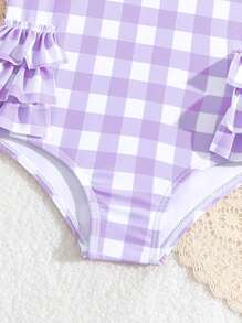 SHEIN Baby Girls' Swimsuit, Random Printed, Frilled Edged One-Piece With Detached Cap - Multicolor - View 4