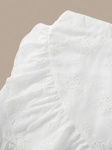 SHEIN 少女荷叶边短袖短款上衣 + 荷叶边腰部刺绣迷你裙 2 件套，优雅适合花童/伴娘婚礼、节日 - 白色 - 查看 6