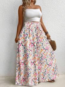 EMERY ROSE Pantalones anchos de talla grande con estampado floral diminuto informal - Multicolor - Ver 5
