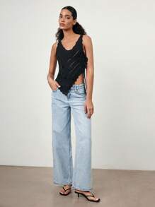 Maija Mùa hè 2025 Áo crop top không tay thắt nơ hoa thủ công dễ thương màu đen thời trang giản dị dành cho nữ, thích hợp mặc đi biển, lễ hội âm nhạc, công sở, phong cách Bohemian - màu đen - Xem 3