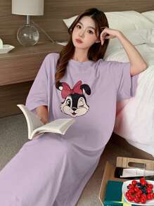 DAZY Cute Cartoon Pattern Print Loose Fit Nightgown - Mauve Purple - View 6
