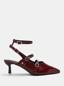 CUCCOO CURVES Plus Size Wide-Fit Pointed Toe High Heel Elegant Wine Red Multi-Strap Summer & All Season Sandals - Burgundy - View 2