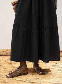 Maija 2025夏季新款腰部松紧聚拢荷叶边泡泡袖大摆连衣裙，音乐节海滩度假日常休闲浪漫都市度假适合外出聚会婚礼宾客复古毕业季黑色连衣裙海滩度假波西米亚风格伊比沙岛度假装夏季多巴胺度假装，ins同款度假风异域风情乡村音乐节西部装 - 黑色 - 查看 6