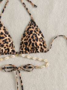 SHEIN Swim Women's Leopard Print Chain Decor Bikini Top