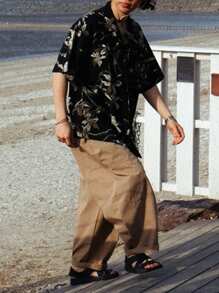 DAZY Men's Floral Pattern Printed Black Summer Beach Shirt - Multicolor - View 6