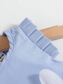 SHEIN Elladie kids Baby Girls Elegant Fashionable Sweet Pink Dress With Apricot Floral Decor, Summer - Blue - View 4