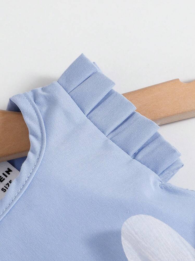 SHEIN Elladie kids Baby Girls Elegant Fashionable Sweet Pink Dress With Apricot Floral Decor, Summer - Blue - View 4