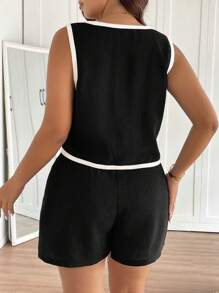 SHEIN Frenchy Bộ 2 món vải tuýt thanh lịch tối giản cỡ lớn dành cho nữ - Đen và trắng - Xem 2