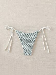 SHEIN Swim Beach Mod Women Solid Textured Side Tie Bikini Bottom - Dark Green - View 2