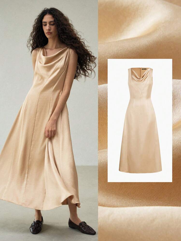 COWL NECK DRAPED LONG DRESS