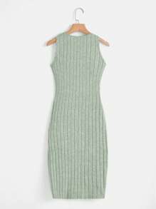 SHEIN EZwear Solid Ruched Ribbed Knit Split Thigh Dress,Sage Green Dress - Mint Green - View 2