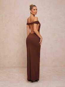 Lumalex Robe fourreau femme à l'épaule dénudée avec dos torsadé, pour mariage de saison, cérémonie de passage à l'âge adulte, vacances à la plage et bord de mer, en tenue de soirée élégante pour femme, robe de cocktail pour garden party, robes d'été pour femmes - Marron - Voir 6