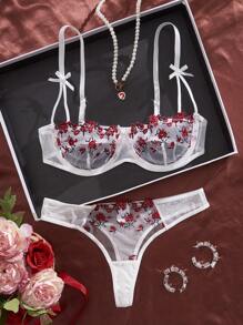 2pcs/Set Pink Romantic Cute Sexy Lingerie Set - White - View 3