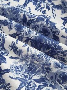 SHEIN MOD 女士复古蕾丝印花蓝色连衣裙，派对礼服，优雅派对连衣裙，女士假日装扮，度假连衣裙，女士优雅连衣裙，女士印花连衣裙，女士正式连衣裙，女士生日连衣裙，女士派对连衣裙，秋季婚礼宾客连衣裙，约会之夜连衣裙 - 藍白色 - 查看 4