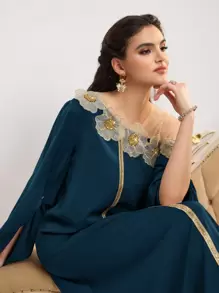 Al Najma Tunik Panjang Turki & Jubah Panjang Tradisional Arab (Kaftan Jalabiya) - Teal Blue - View 1