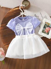 Baby Girls Korean Style Casual Cute Car Print Contrast Color Ruffle Short Sleeve Top And Shorts Set, Summer