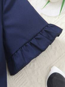 Young Girl 2pcs Set: Short Sleeve Shirt And Matching Color Frill Hem Shorts, Spring/Summer