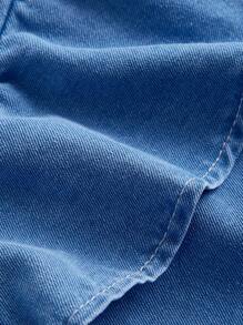 SHEIN MOD Plus Size Women Blue Cross Lace-Up Layered Denim Mini Skirt Shorts - Light Wash - View 4