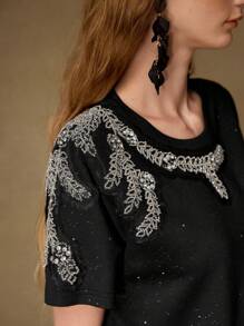 MOTF PREMIUM BEADED EMBROIDERY BOXY T-SHIRT - Black - View 2