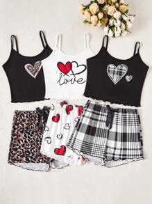 SHEIN 3pcs Set Cartoon Print Camisole And Shorts Pajamas - Multicolor - View 5