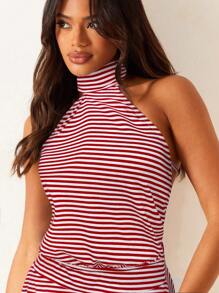 Athîral Women's Neck Tie Back Striped Casual Minimalist Mini Dress Valentine's Day