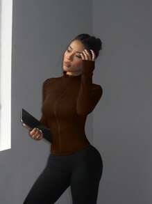 Easithlete Slim Fit Elastic Tight Workout Sports Running Zip-Up Long Sleeve Yoga Jacket