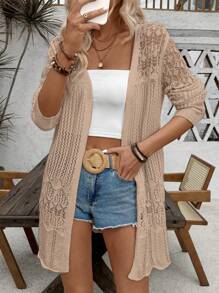 SHEIN LUNE Casual Women Cardigan, Minimalist Fashion Suitable For Summer Fall Winter Cloth For Women - Khaki - View 3