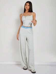 COSMINA 女士抽绳腰条纹阔腿宽松休闲百搭裤 - 彩色 - 查看 7